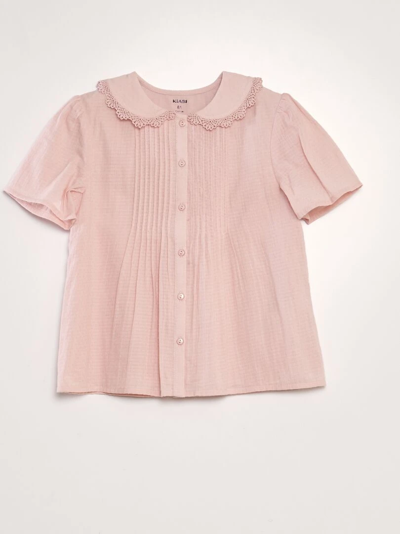 Blouse col claudine en tissu texturé Rose