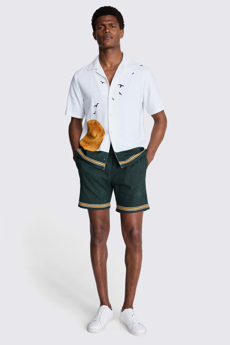 Off white and Green Sun Print Cuban Collar Shirt Buy Online at Moss
