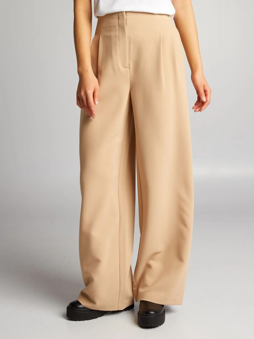 Pantalon large taille haute Beige