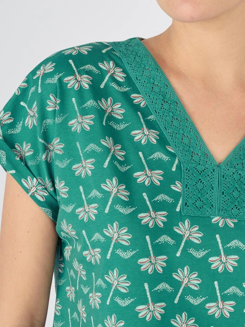 Chemise de nuit dentelle pur coton peigné Damart Vert