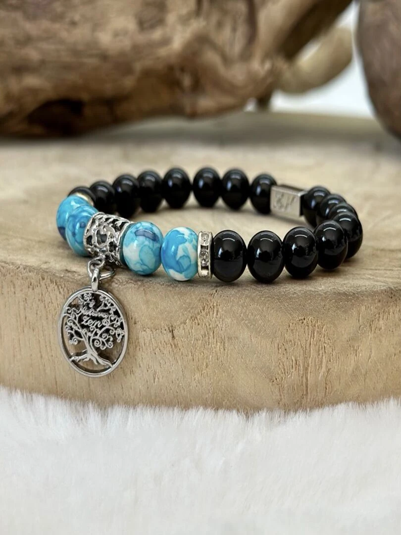 Bracelet arbre de vie en obsidienne   Noir