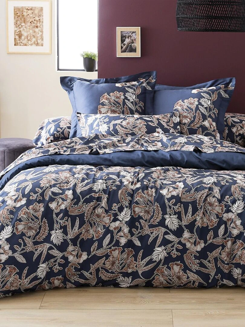 Housse de couette en satin Botanic Bleu marine