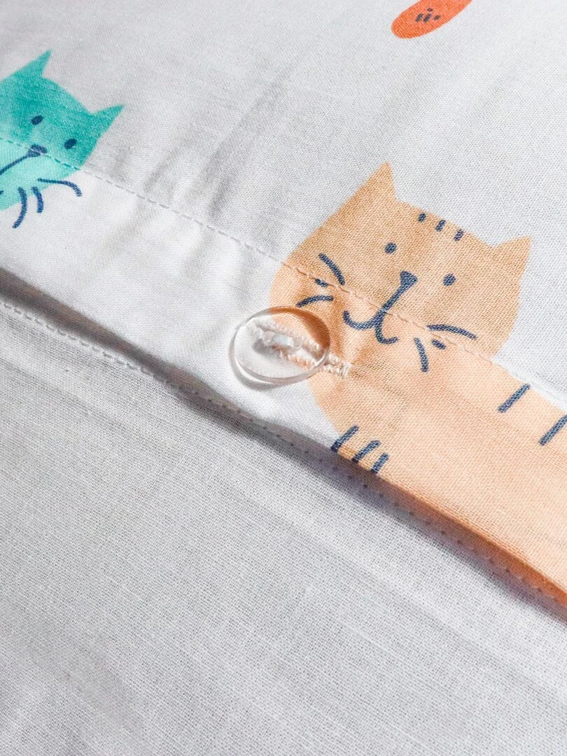 Parure de lit imprimée 100% coton  MIAOU   Blanc