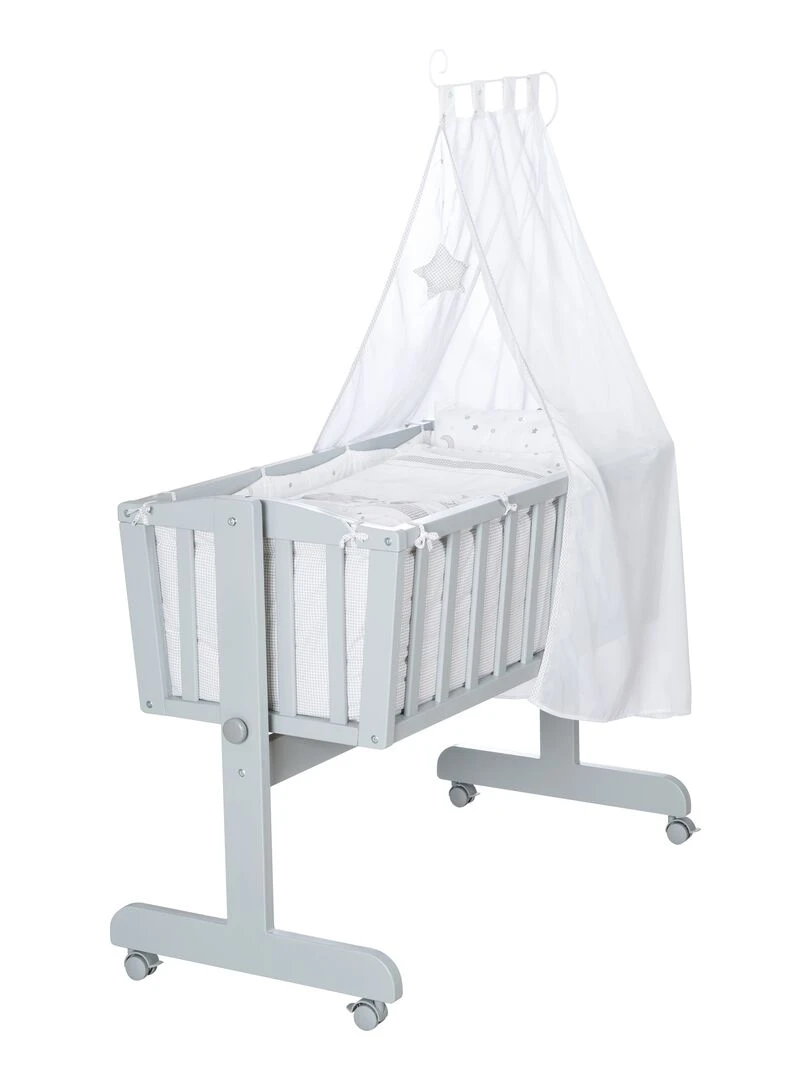 ROBA Berceau Stars 40x90 cm + Équipement Complet Bois Laqué Gris Gris