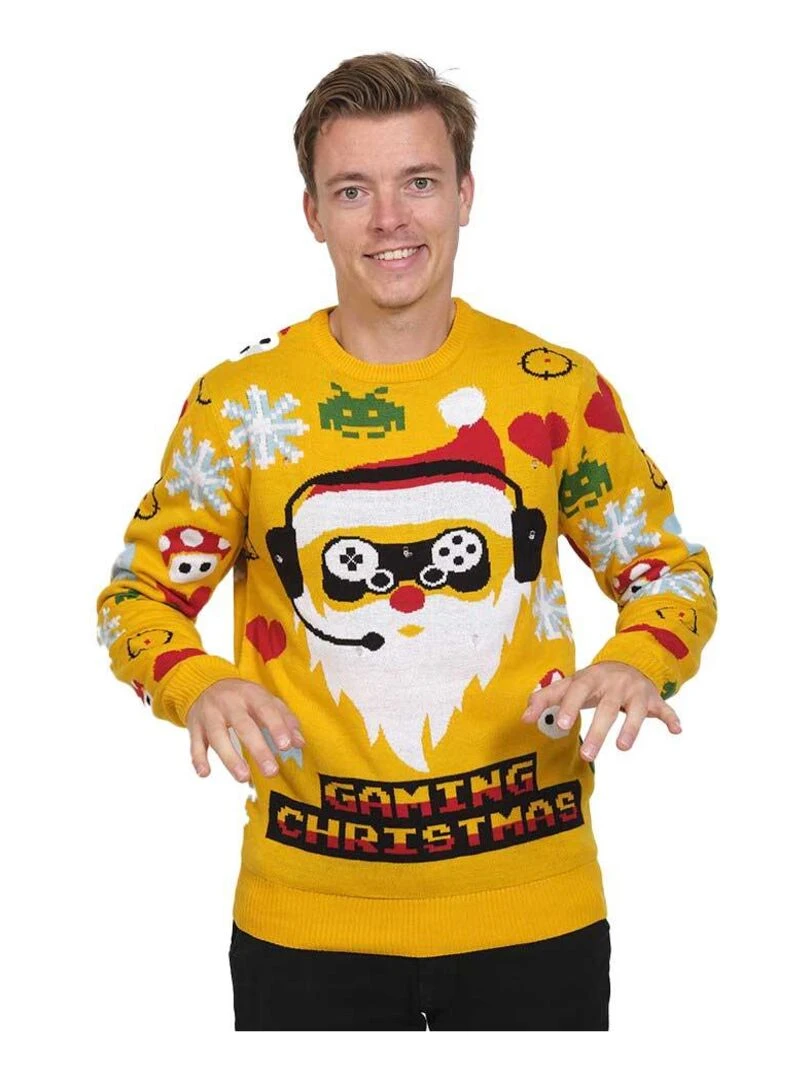 Pull de Noël "Geek" Jaune