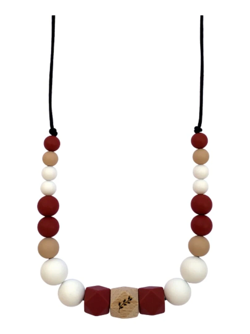 Collier d'allaitement ou de portage silicone et bois 'Lise' Blanc