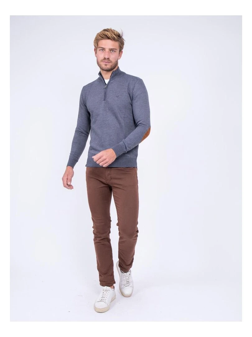 Pull col montant zippé LARKO   Gris foncé