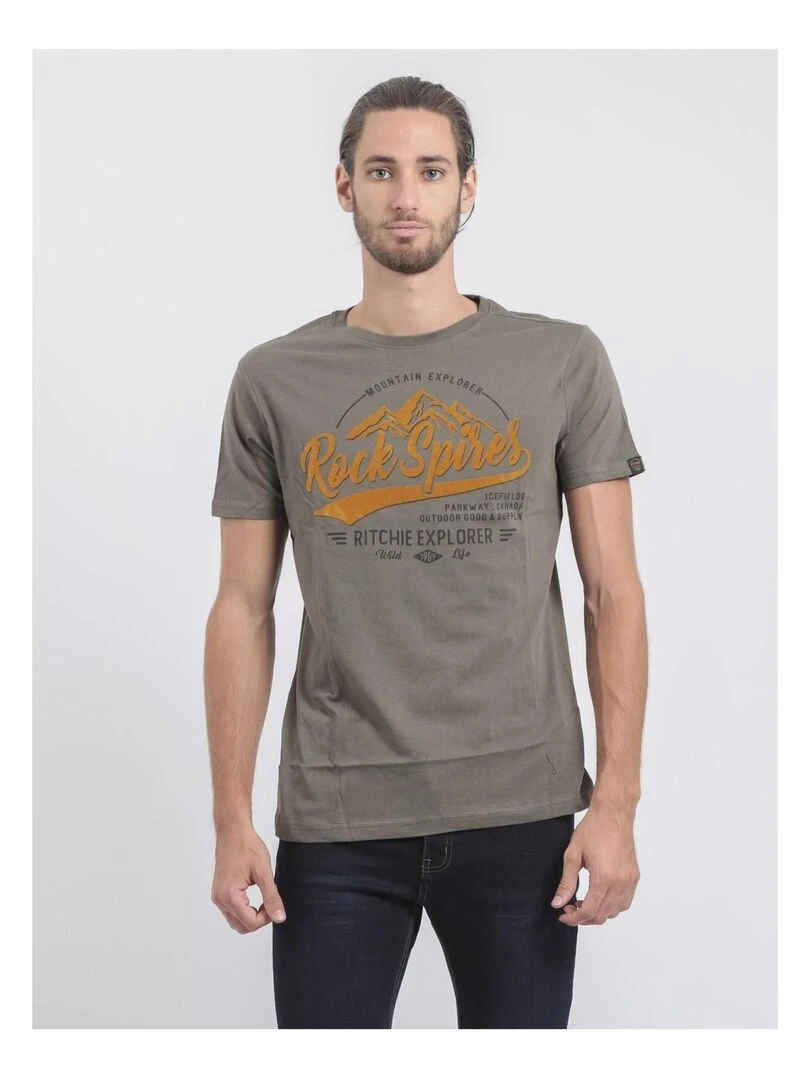 T shirt col rond pur coton JUPITOLI Kaki