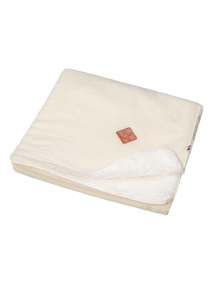 Couverture en gaze de coton et sherpa Jeanne Ecru