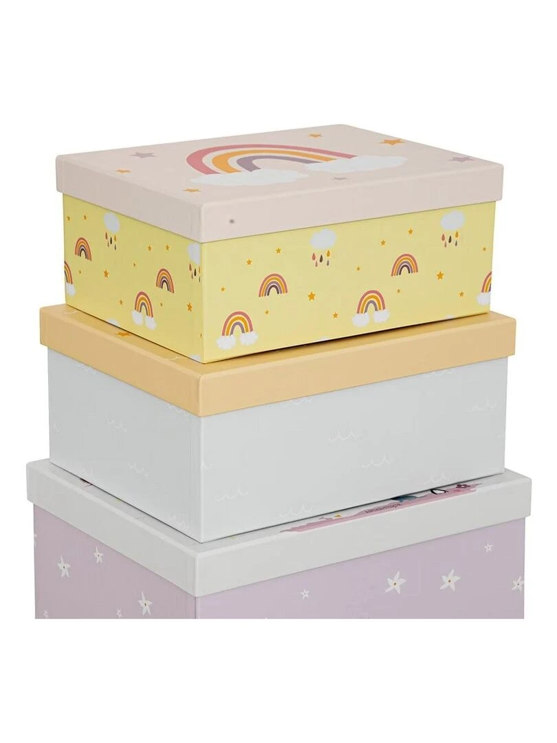 Lot de 3 boites rectangles en papier Girly   Rose