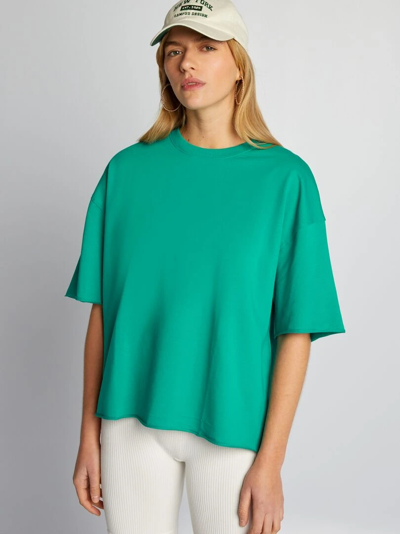 T shirt en coton à col rond Vert