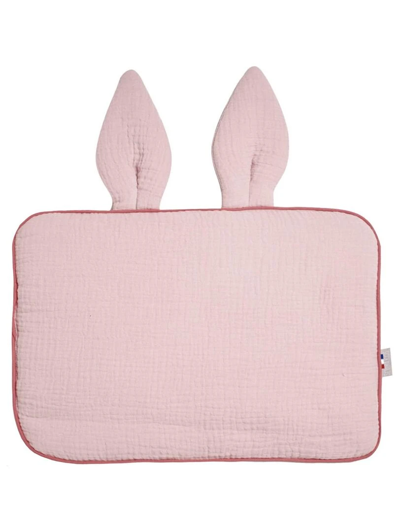 Oreiller plat lapin en gaze de coton Jeanne Vieux rose