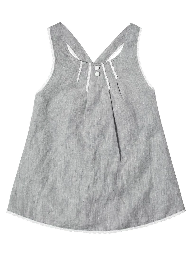 Blouse Bretelles Été Fille  Lin Gris à Fine Dentelle  ANAIS   'LA FAUTE A VOLTAIRE'   Gris clair