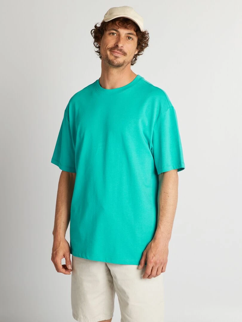 T shirt en coton uni Bleu