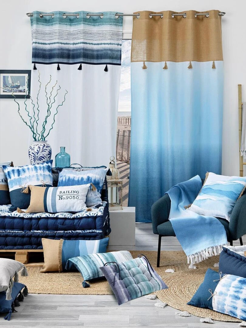 Fouta a franges 140 x 200 cm Mikonos   Bleu