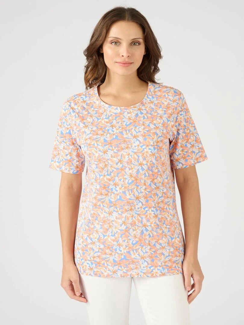 Tee shirt imprimé manches courtes. Damart Orange