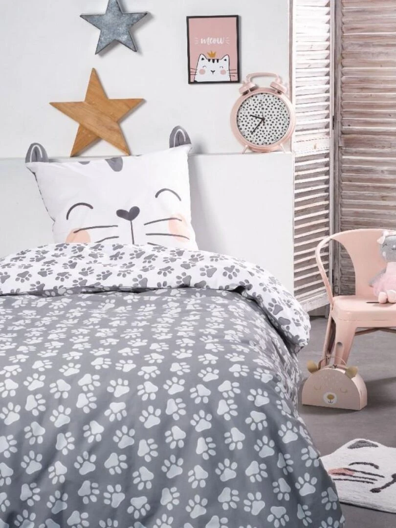 Housse de couette 140x200 Funny 2.1 + 1 taie 100% coton 57 fils Bleu