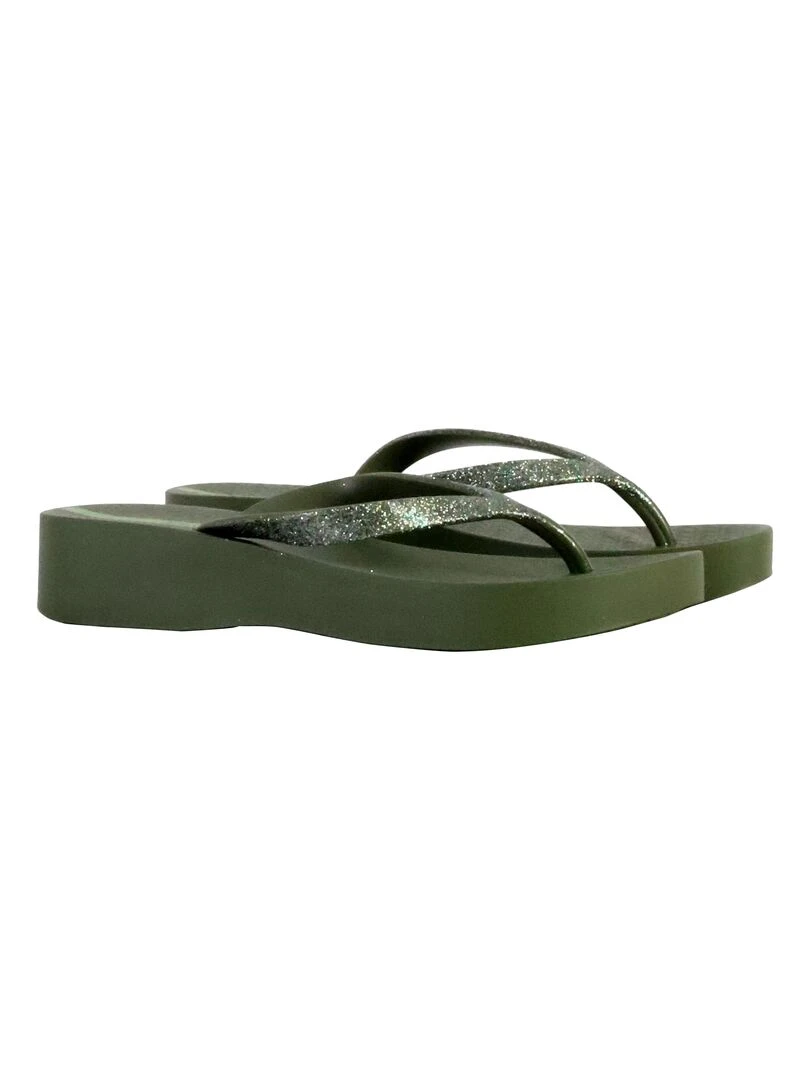 Tong Compensées à Enfiler Ipanema Mesh Chic Plat   Vert