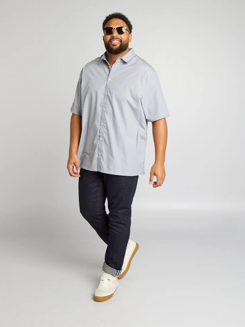 Chemise en popeline manches courtes Gris