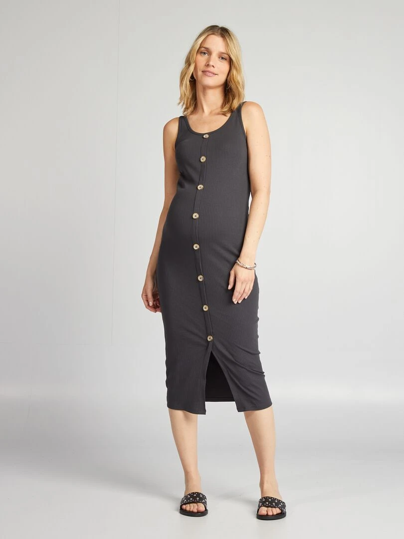 Robe longue côtelée grossesse gris foncé