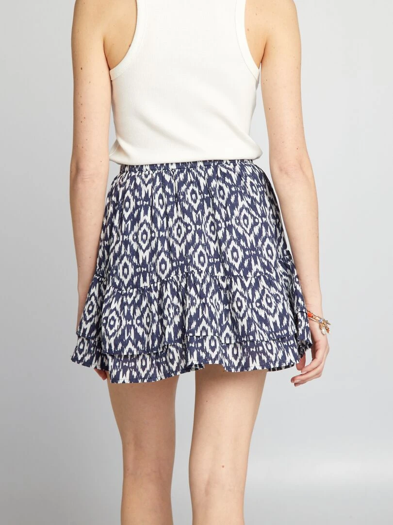 Jupe imprimée à volants   Bleu