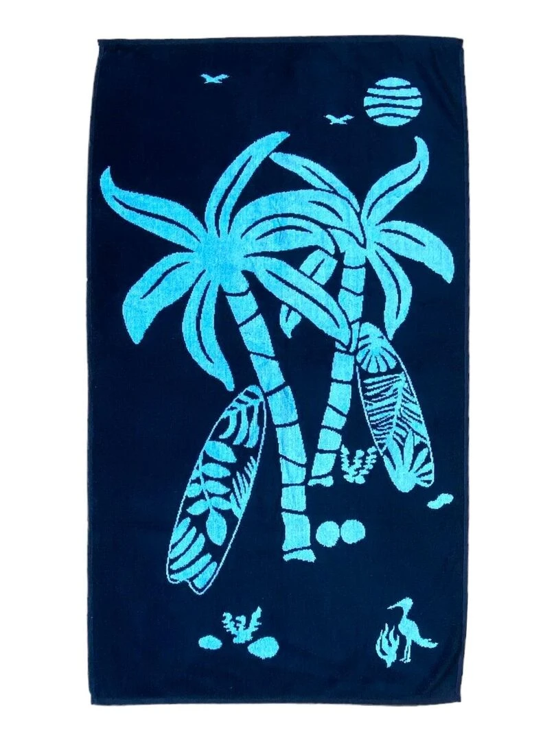 Serviette de plage éponge velours Jacquard Kisos 70x140 400g/m² Bleu marine