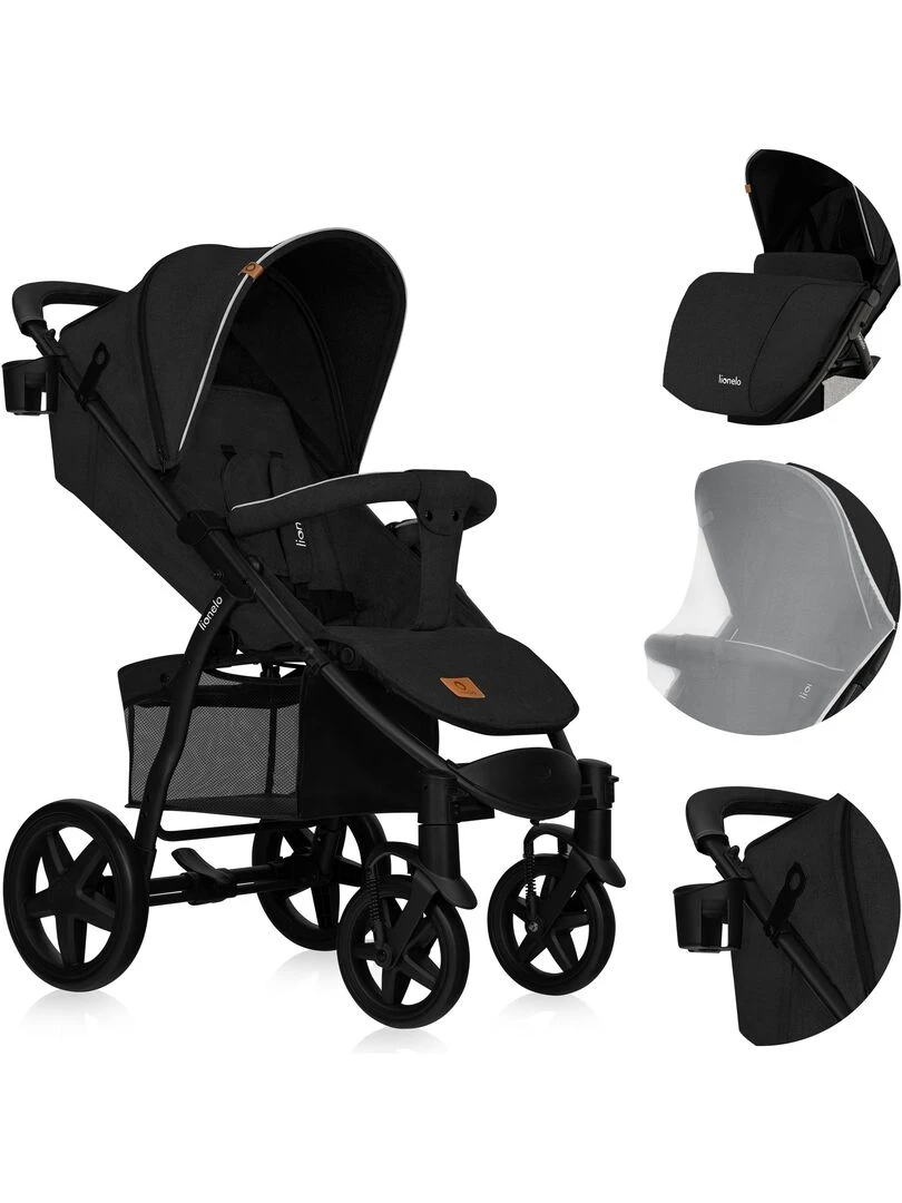 LIONELO Annet Plus Poussette canne universelle Jusqu'à 22 kg Noir Noir
