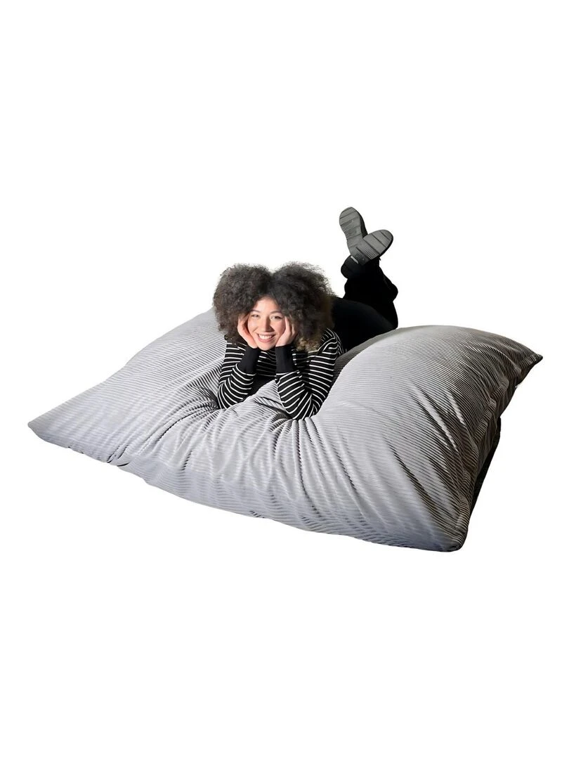 Pouf en Velours Côtelé   Chic  Doux et Déhoussable   Bananair   Gris clair