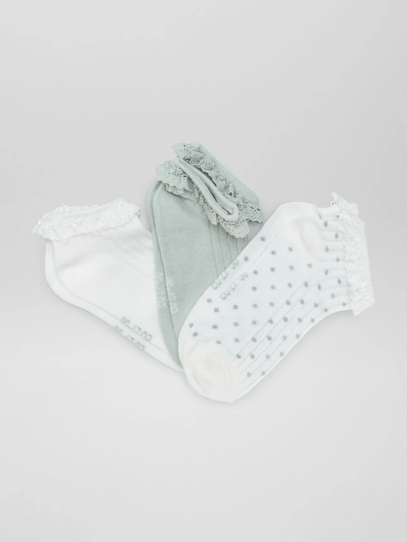 Lot de 3 socquettes avec dentelle Vert