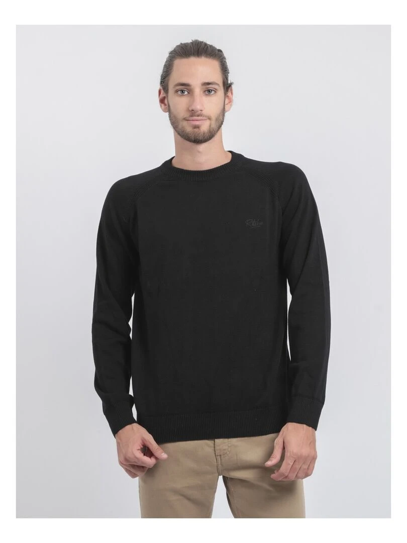 Pull col rond pur coton LOCTUDY Noir