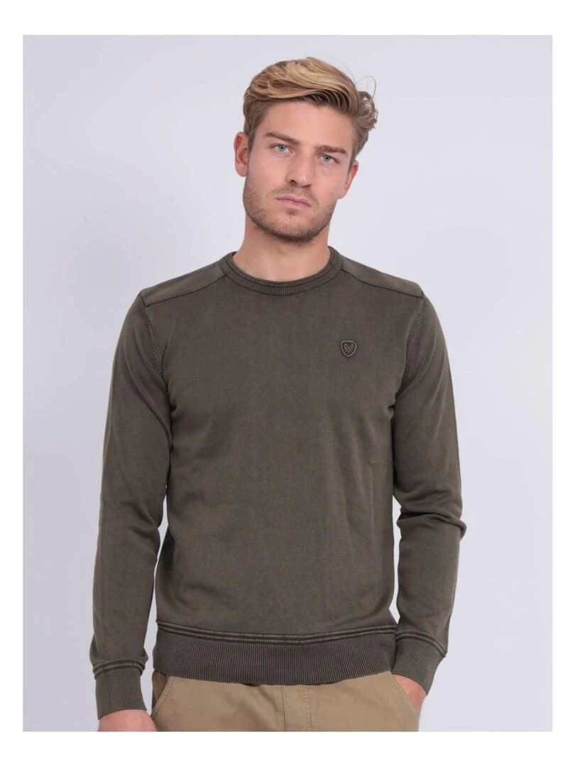 Pull fin col rond coton ARTHUR Kaki