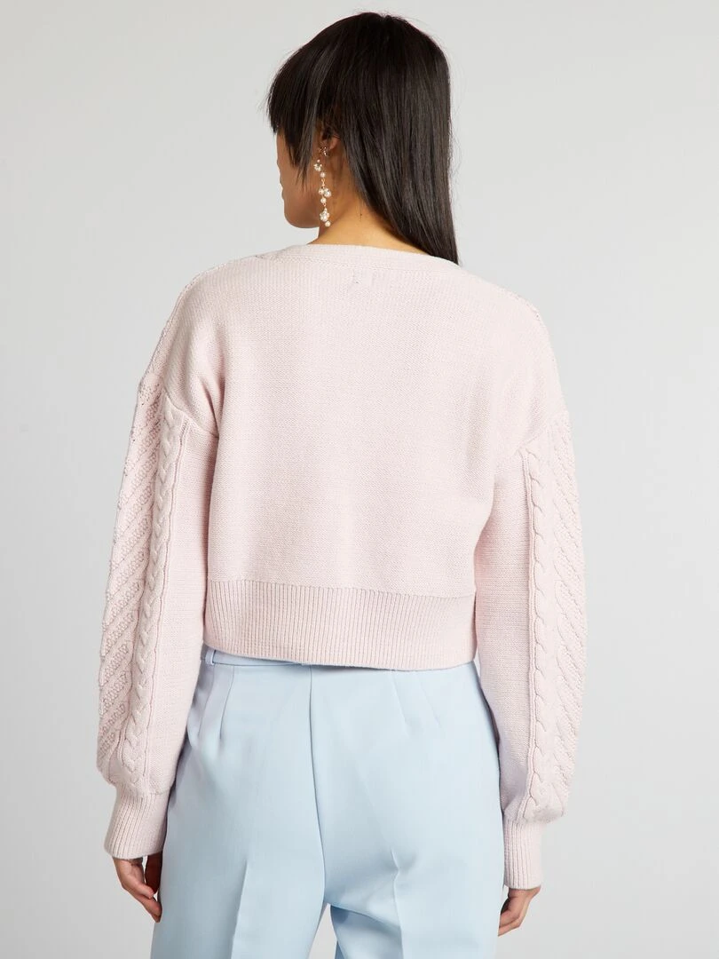 Gilet en maille fantaisie   Rose