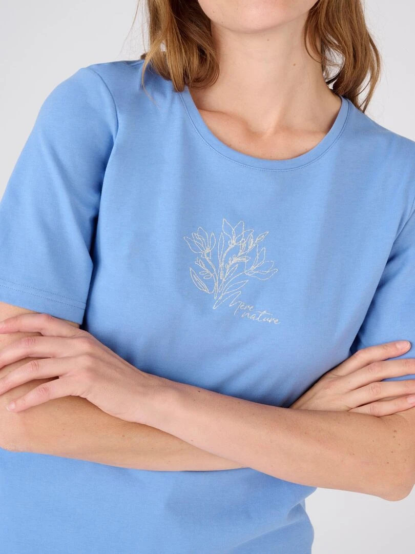 Tee shirt manches courtes à motif doré. Damart Bleu