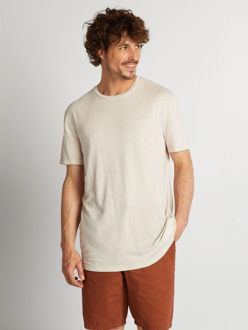 T shirt en lin mélangé beige
