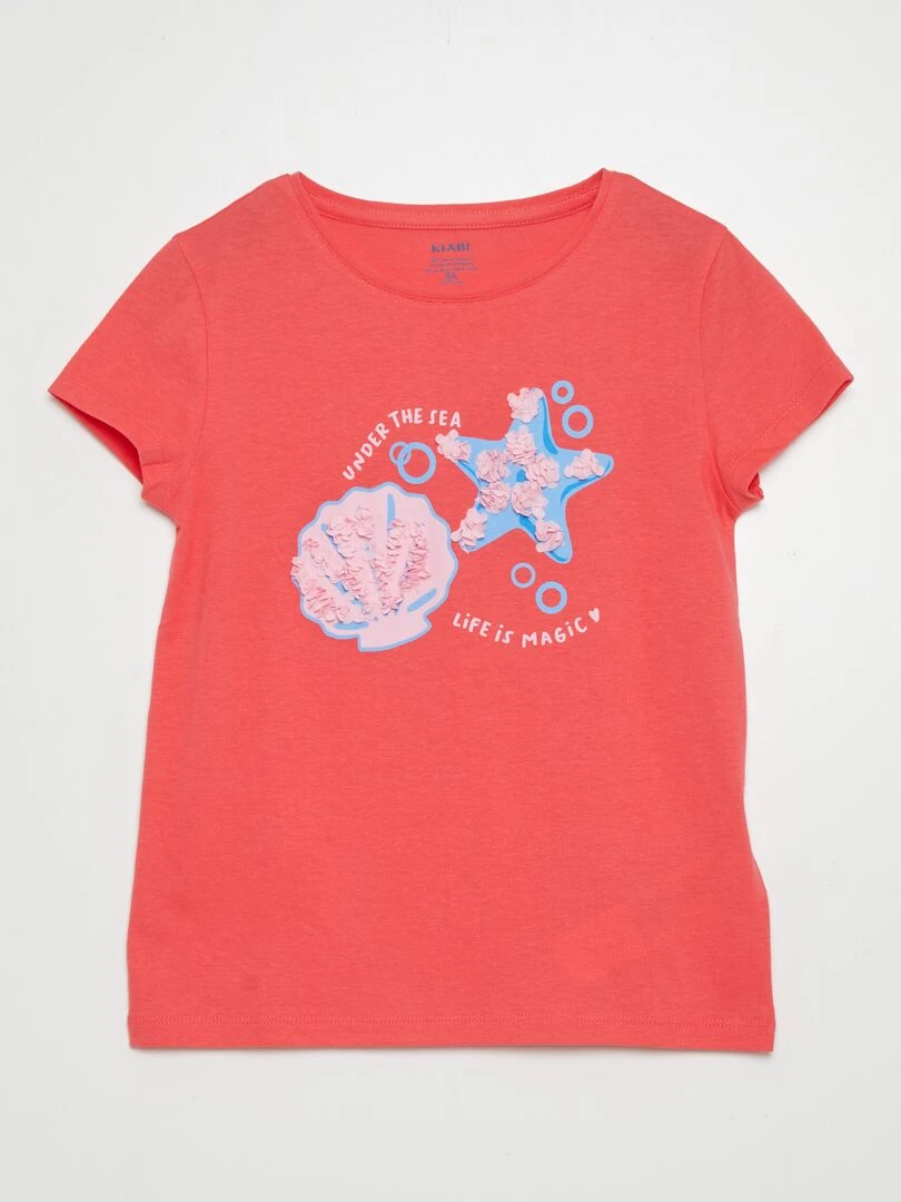 T shirt en coton à col rond Rose fuchsia