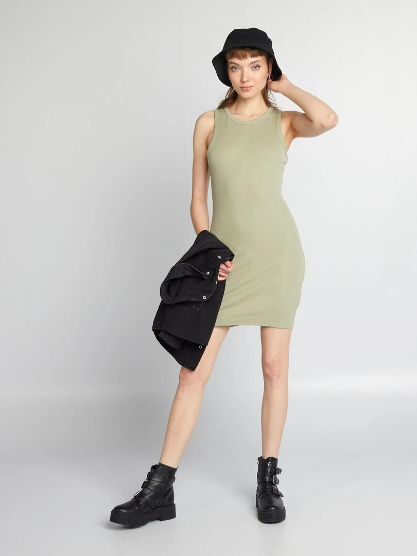 Robe courtes moulante côtelé Vert