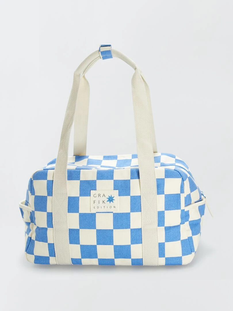 Sac de week end imprimé damier   Bleu