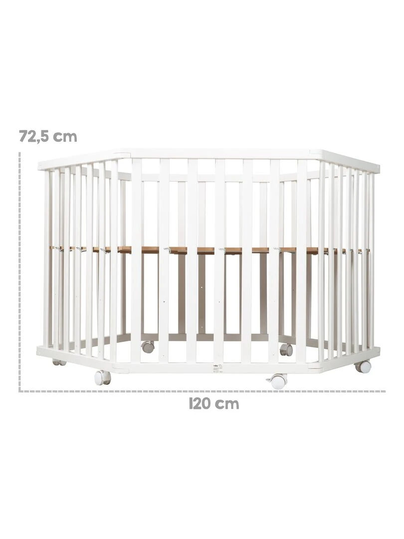 ROBA Parc Bébé Hexagonal en Bois "Sternenzauber" + Tapis de Parc   Hauteur Réglable   Gris   Blanc
