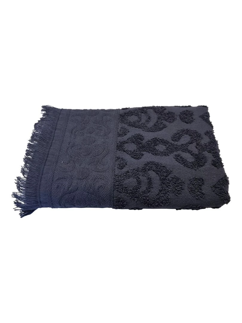 Serviette JACQUARD à franges Anthracite gris anthracite