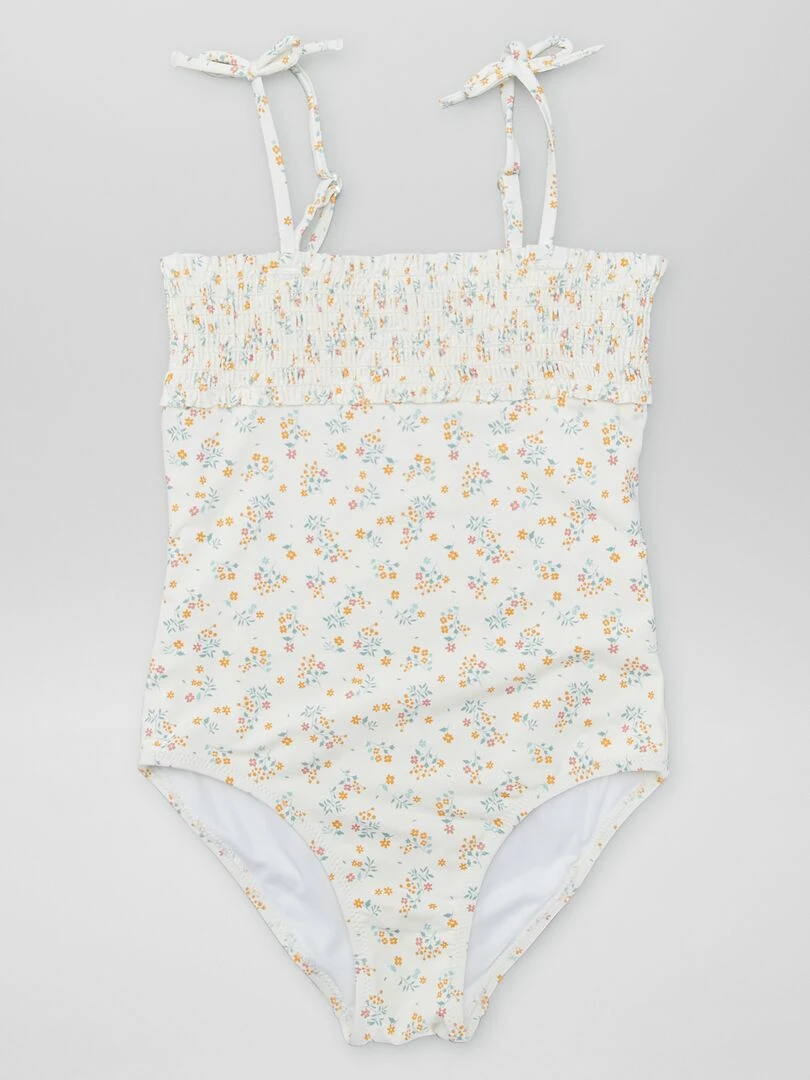 Maillot de bain smocké + Chouchou 2 pièces Blanc