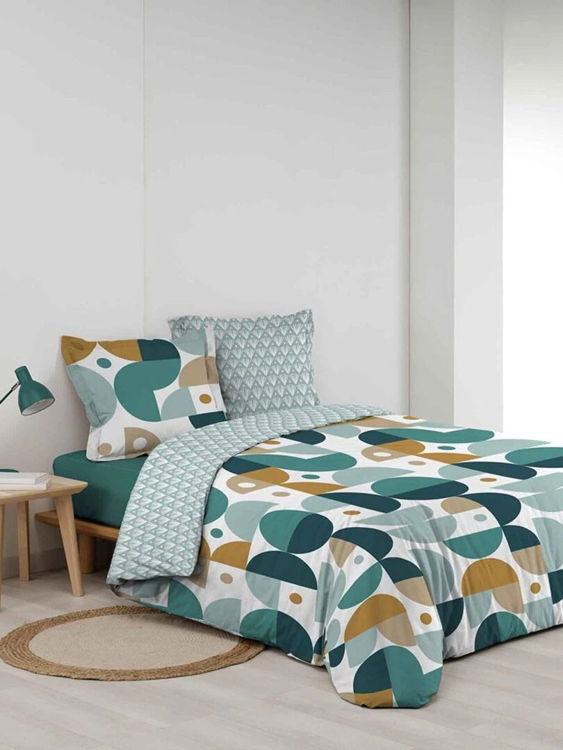 Housse de couette 260x240 + 2 taies Dorine coton percale 78 fils   Bleu