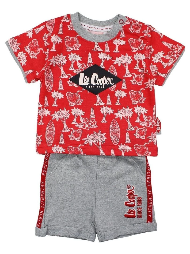 Lee Cooper Ensemble T shirt short bébé garçon Imprimé Logo Rouge