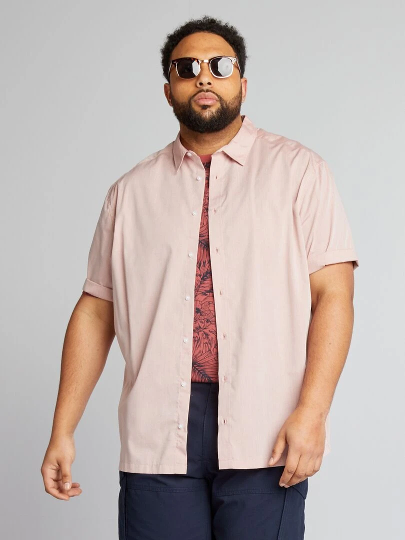 Chemise en popeline manches courtes Rose