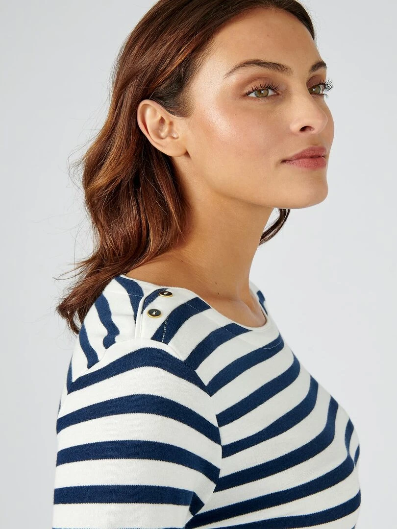 Tee shirt rayé coton modal  manches 3/4   Happy D. by Damart   Bleu marine