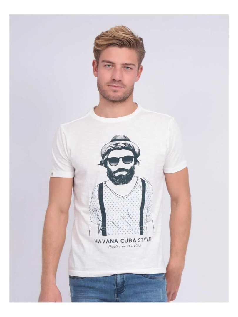 T shirt col rond pur coton NALTOX Ecru