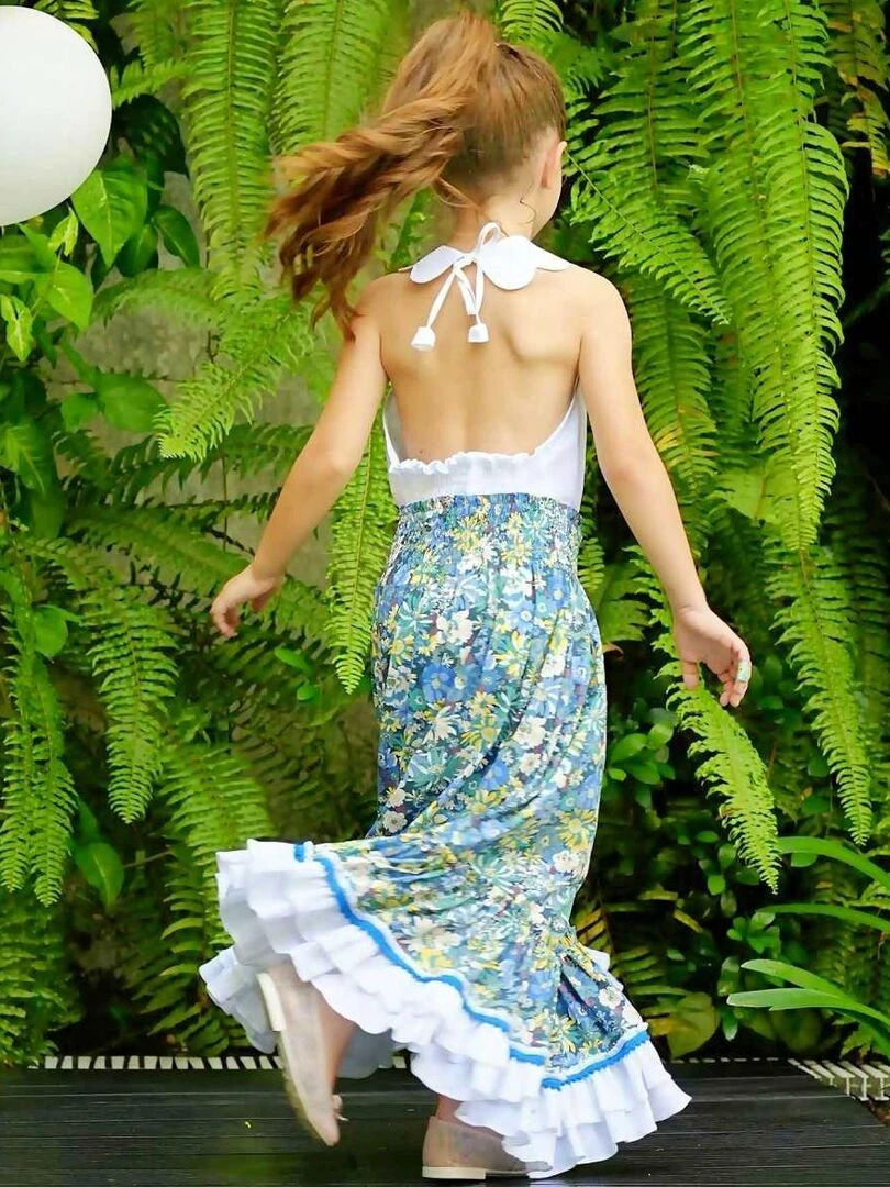 Robe Longue Fleurie e Bohème Fille 2 en 1 ESMERALDA 'LA FAUTE A VOLTAIRE' Bleu