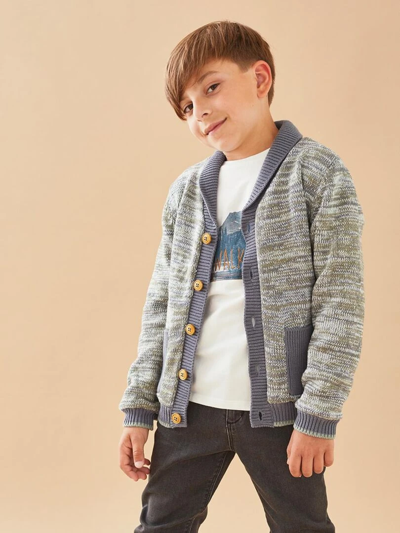 Cardigan tricoloudoux kaki/gris foncé Noukie's Gris