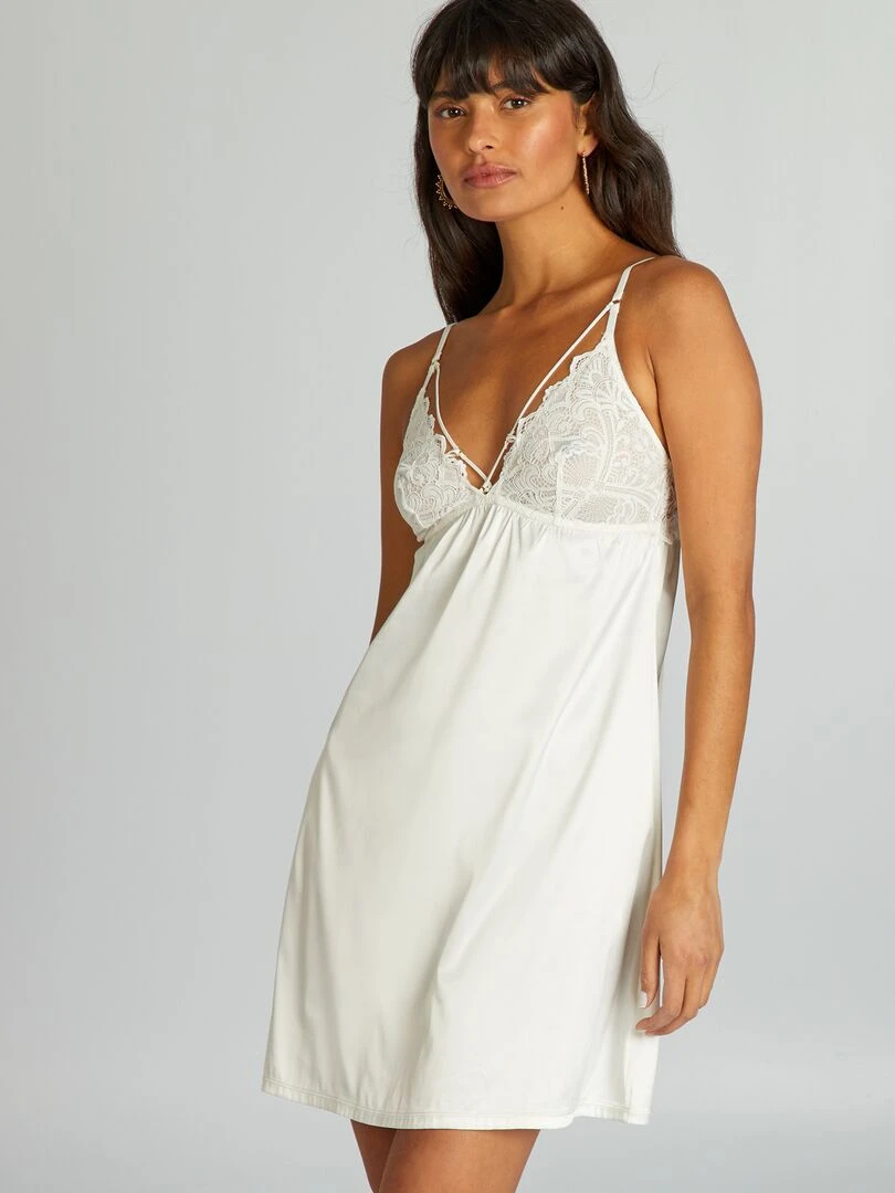 Nuisette microfibre satinée et dentelle   écru
