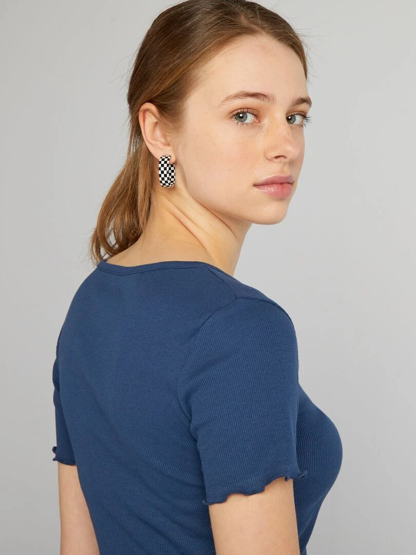 Crop top à bords ondulés   Bleu marine