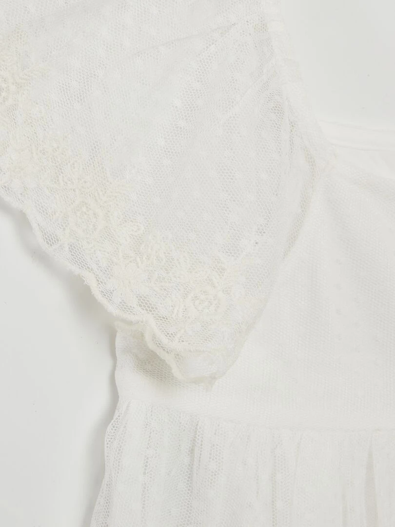 Robe trapèze en tulle plumetis blanc